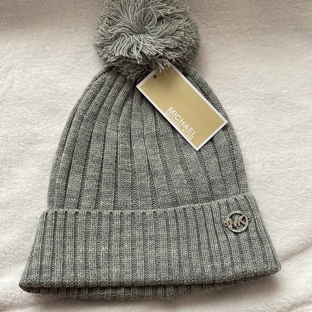 Gray Michael Kors pom beanie